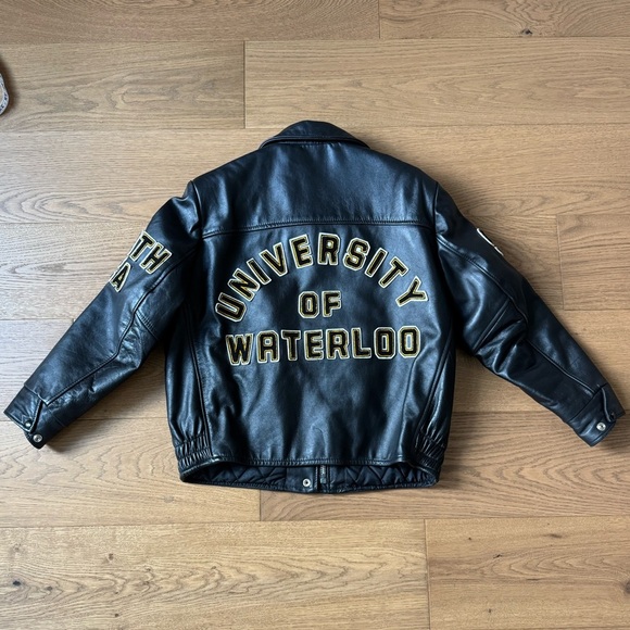 University of Waterloo 1999 Vintage Letterman Ladies Jacket - Black Leather - M - Picture 1 of 12